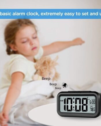 Blairmore Alarm Clock Digital Alarm Clock Table Clock for Students, Home, Office, Corporate with Automatic Sensor, Date & Temperature-Black,Plastic, 14W x 8H Centimeters (Plastic, Dark Black)
