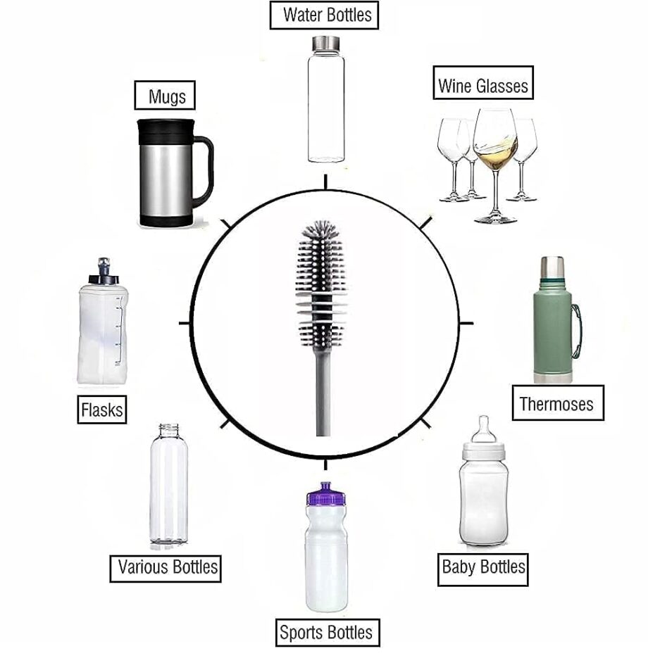 VYOOx Long Handle Silicone Bottle Cleaner Brush for Washing Water Bottle, Solution Bottle, Mug. Cleaning Brush ((Pack of 1) (Color - Grey)) - Image 2