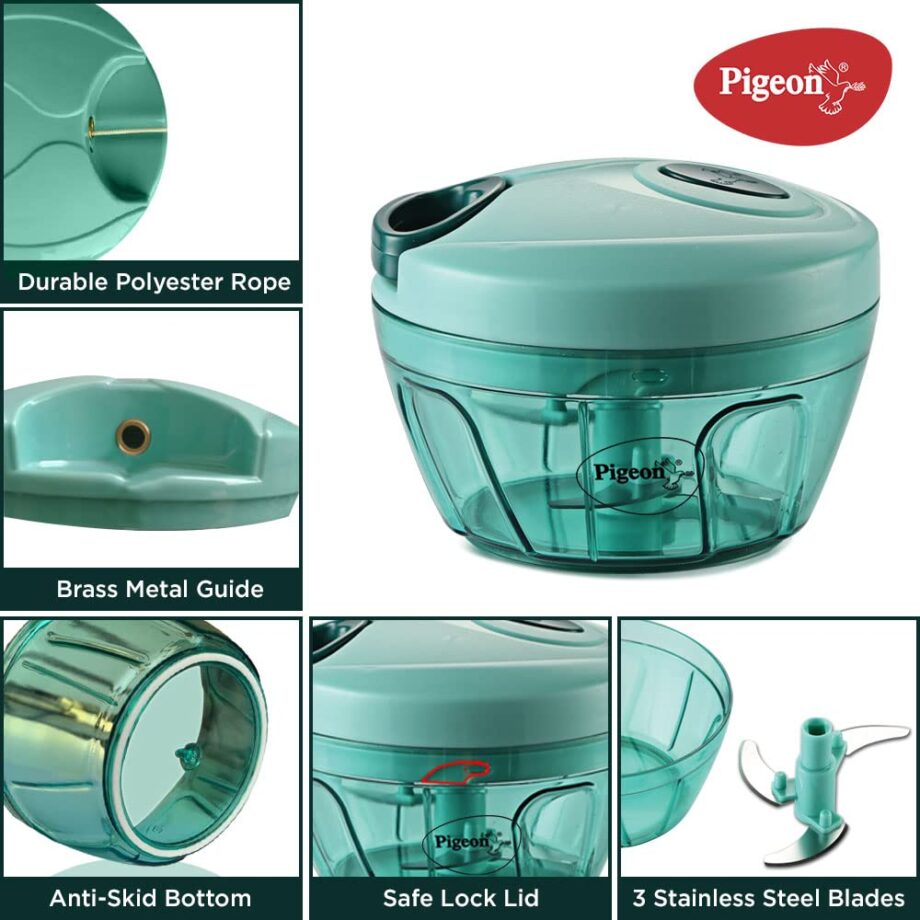 Pigeon Polypropylene Mini Handy and Compact Chopper with 3 Blades for Effortlessly Chopping Vegetables and Fruits for Your Kitchen (12420, Green, 400 ml) - Image 4
