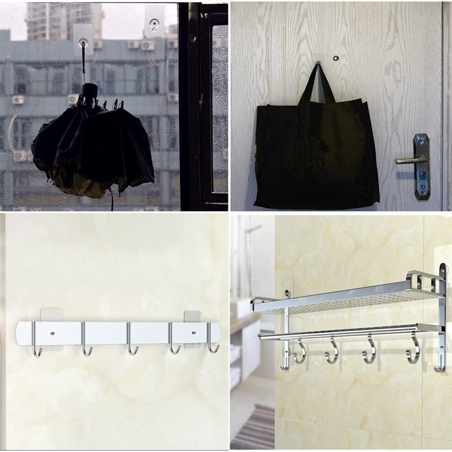 JIALTO 10 Pcs Stainless Steel, PVC, ABS Nail Free Seamless Adhesive Non-Trace No Drilling Installation Hanging, Waterproof Screws Wall Hook (Transparent) - Image 5