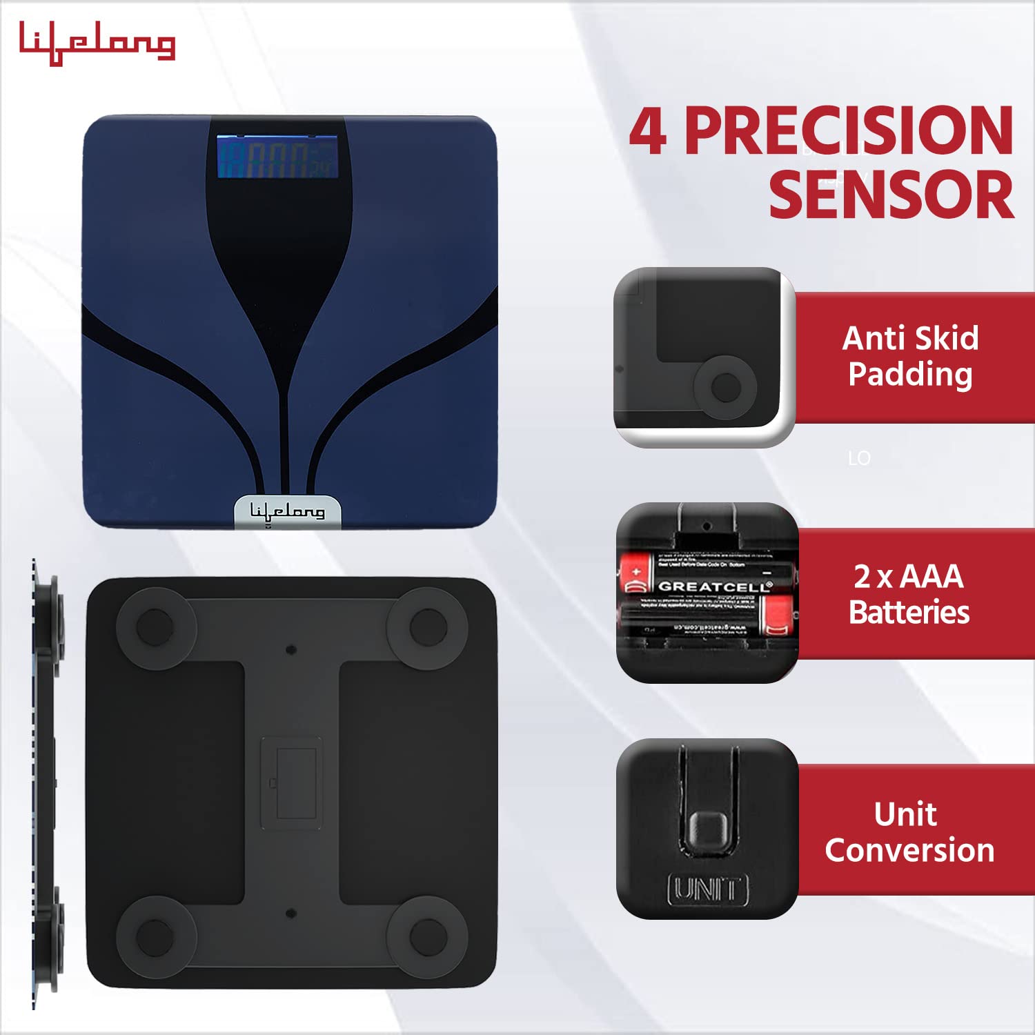 Lifelong LLWS27 Digital Weighing Scale|Glass Weighing Scale Machine|Electronic Bathroom Scales & Weight Machine for Home & Human Balance Battery included (Blue) - Image 5