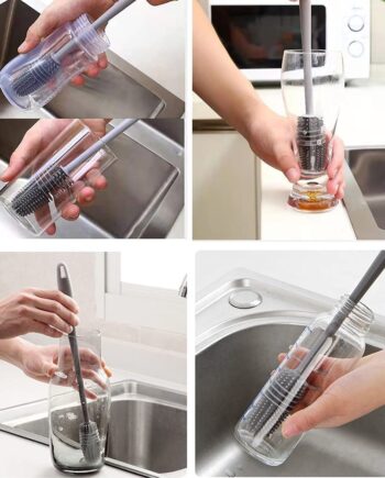 VYOOx Long Handle Silicone Bottle Cleaner Brush for Washing Water Bottle, Solution Bottle, Mug. Cleaning Brush ((Pack of 1) (Color - Grey))