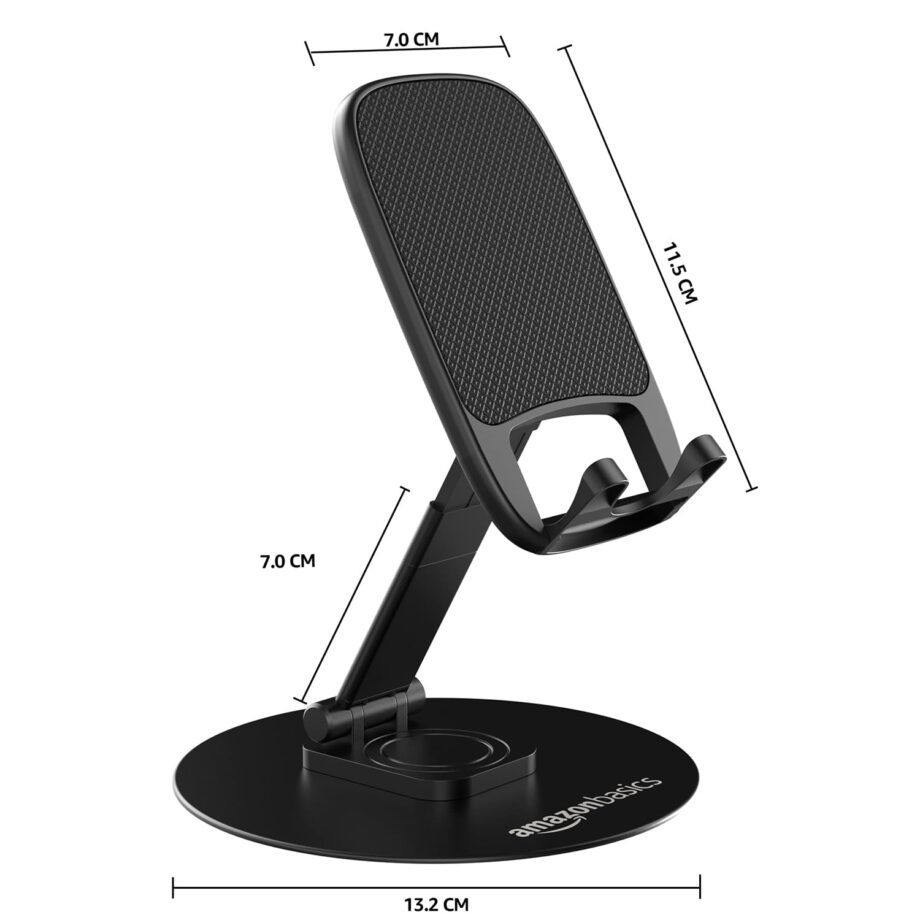 amazon basics Rotatable and Foldable Tabletop Mobile Stand with Stable Metalic Round Base, Multiple adjustments of Height and Angle Phone Stand, for Smartphones, Tablets, Kindles and for iPad - Image 6