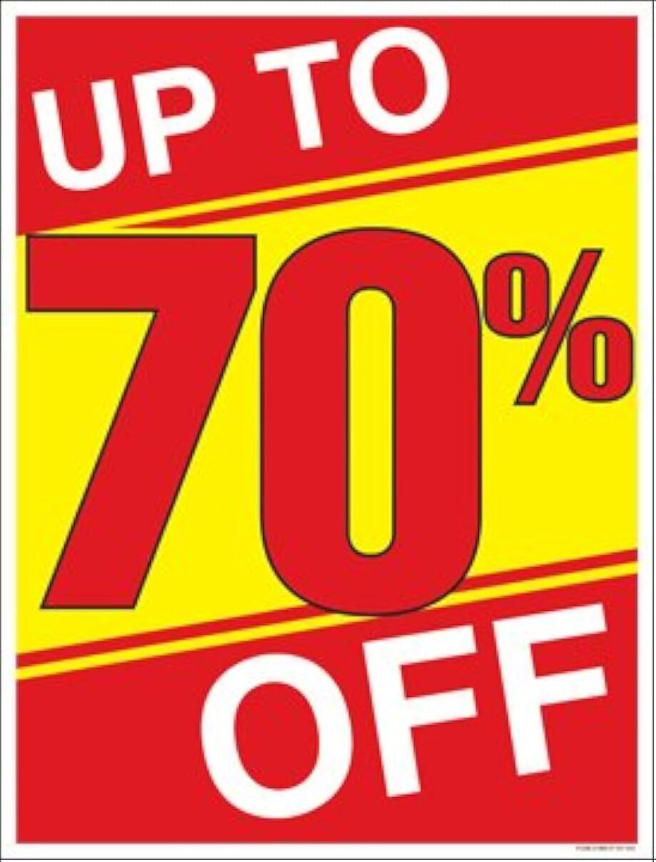 P15USE Up to 70 Percent Off (%) Sale Window Sale Sign Posters Retail Business Store Signs (P15-22" x 28")