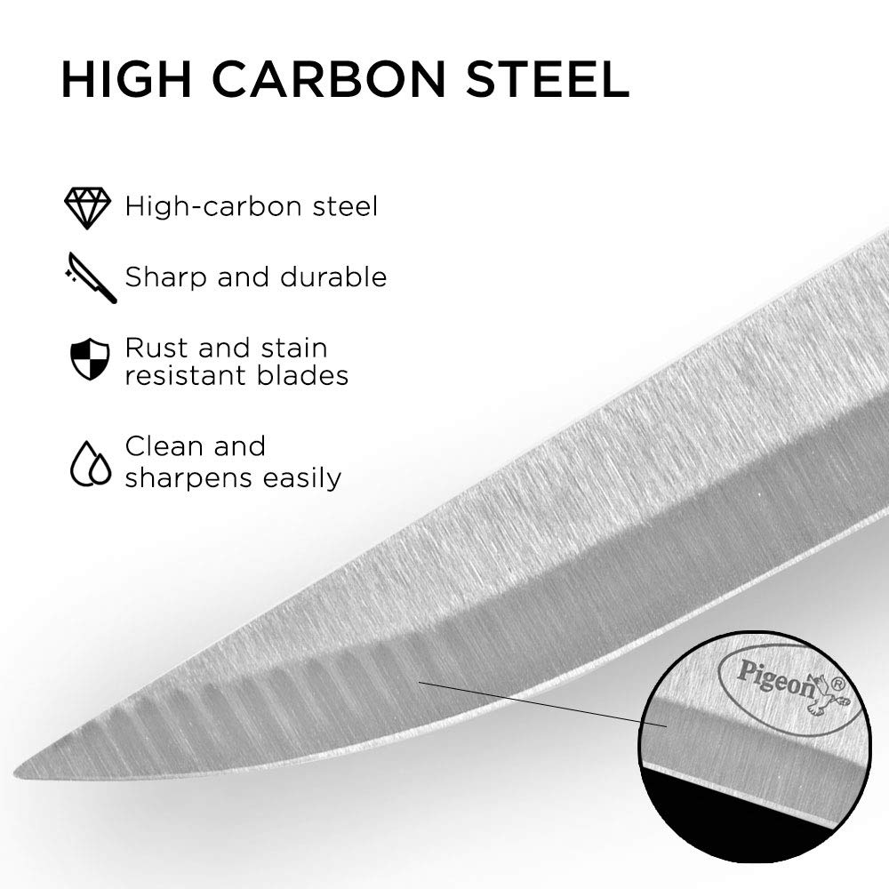 Pigeon by Stovekraft Angular Holder Shears Kitchen Knifes 6 Piece Set with Wooden Block (Stainless Steel) - Image 8