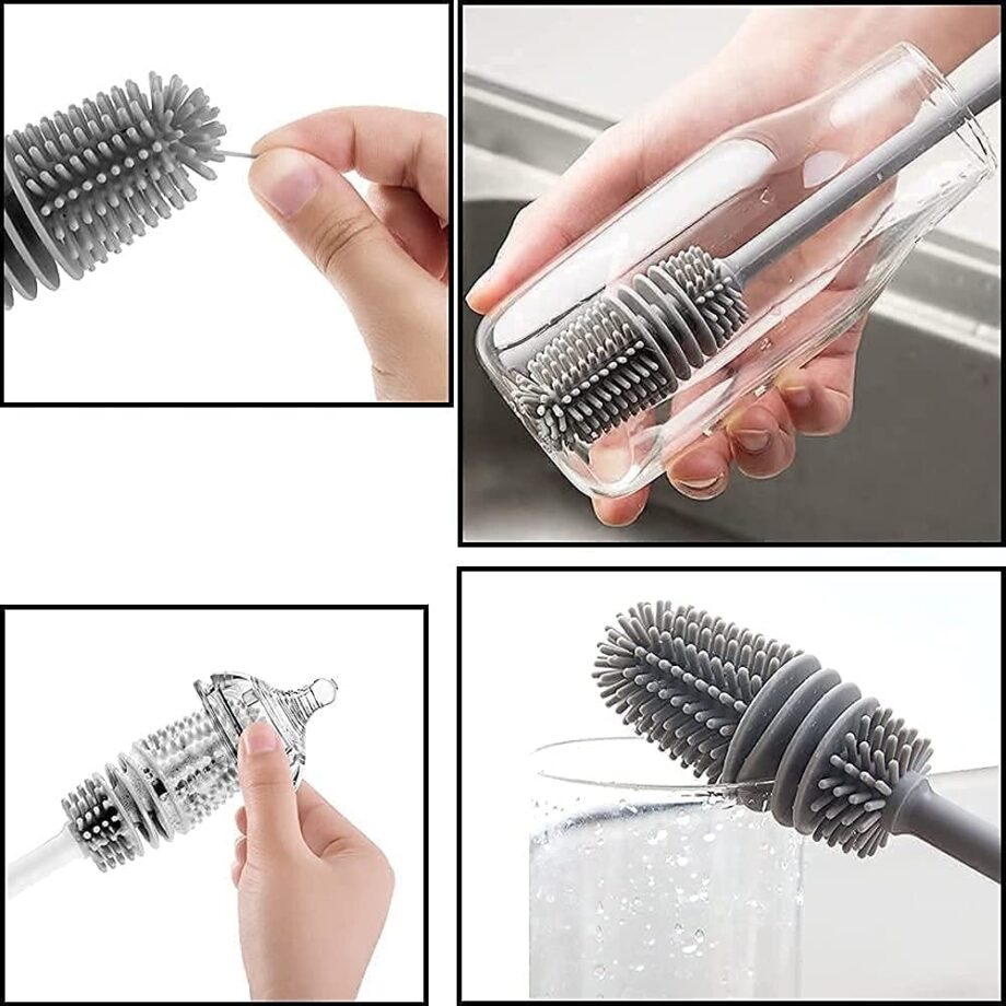 VYOOx Long Handle Silicone Bottle Cleaner Brush for Washing Water Bottle, Solution Bottle, Mug. Cleaning Brush ((Pack of 1) (Color - Grey)) - Image 3