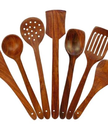 Simran Handicrafts Wooden Serving And Cooking Spoons Wood Brown Spoons Kitchen Utensil Set Of 7 - 8.3 Cm