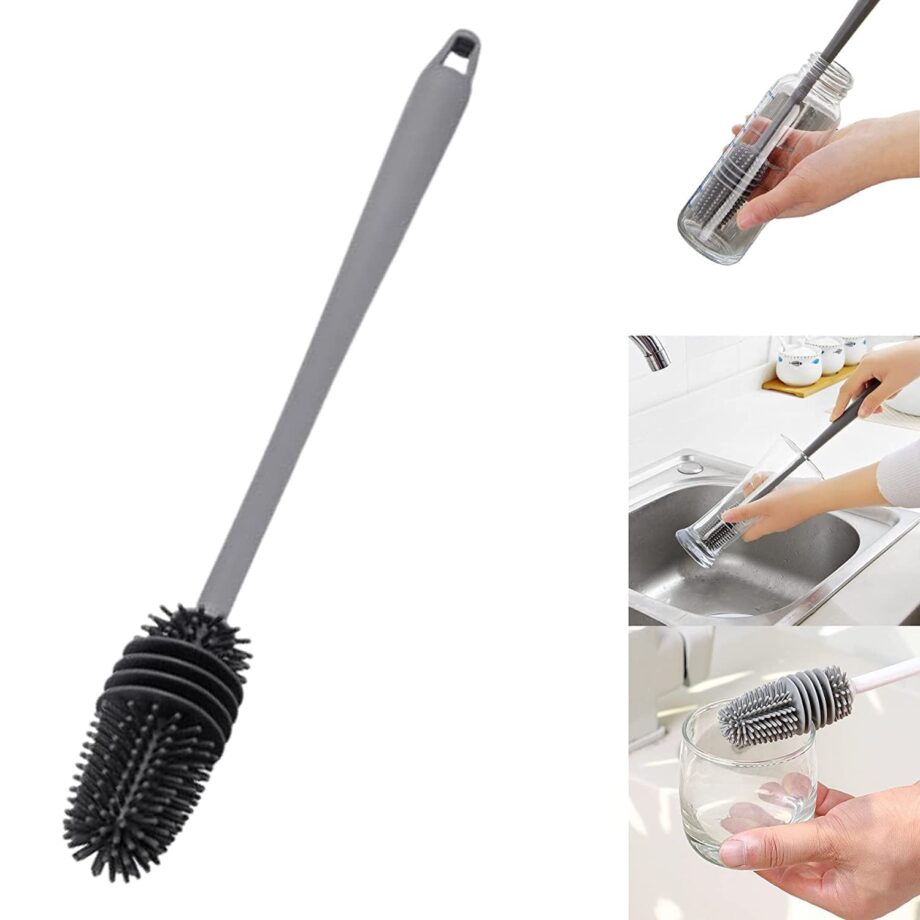 VYOOx Long Handle Silicone Bottle Cleaner Brush for Washing Water Bottle, Solution Bottle, Mug. Cleaning Brush ((Pack of 1) (Color - Grey)) - Image 4