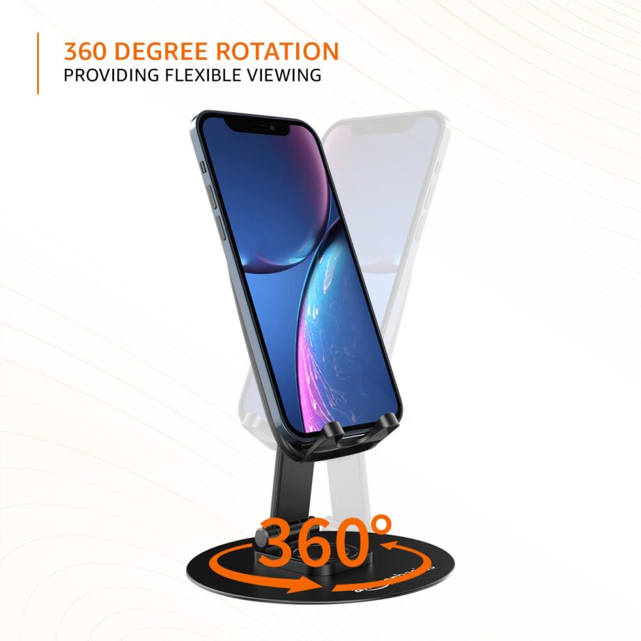 amazon basics Rotatable and Foldable Tabletop Mobile Stand with Stable Metalic Round Base, Multiple adjustments of Height and Angle Phone Stand, for Smartphones, Tablets, Kindles and for iPad - Image 5