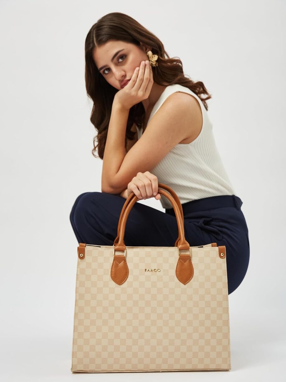 Fargo Noble Beige Tote Bag for Women | Large Vegan Leather Handbag with RFID Pockets, Zip Closure, Premium Look | Office, College, Party Use | Stylish Shoulder Tote | Made in India - Image 4