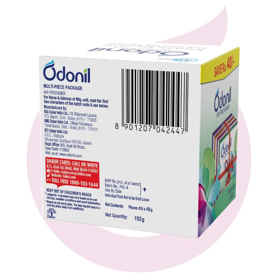 Odonil Bathroom Air Freshener Blocks Mixed Fragrances - 192g (48g*4) | Mixed Fragrances: Jamine, Lavender, Orchid, Rose| Long Lasting Fragrance - Image 6