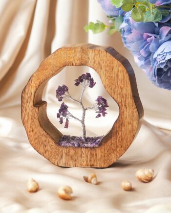 RITUALISTIC Amethyst Crystal Tree Set in Wooden Ring | Gift Spiritual Item for Energy Flow & Chakra Healing | Feng Shui Gemstone Bonsai Tree | Home Decor Items Wealth & Luck Bonsai Tree Showpiece