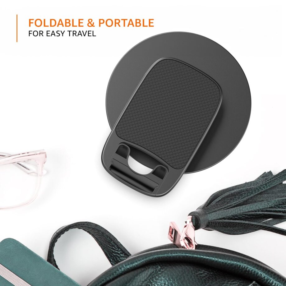 amazon basics Rotatable and Foldable Tabletop Mobile Stand with Stable Metalic Round Base, Multiple adjustments of Height and Angle Phone Stand, for Smartphones, Tablets, Kindles and for iPad - Image 8
