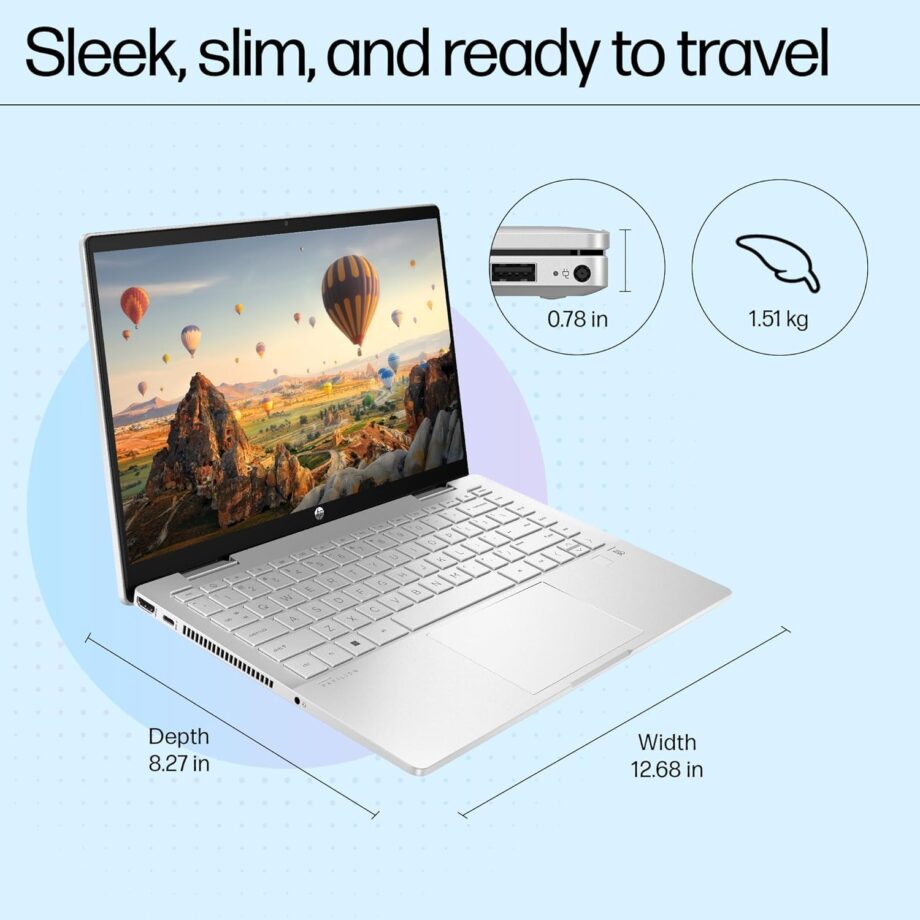 HP Pavilion x360, 13th Gen Intel Core i5-1335U (16GB DDR4, 512GB SSD) FHD, IPS, Micro-Edge, 14"/35.6cm, Touchscreen 2-in-1, Win11, Office21, Silver, 1.51kg, ek1074TU, Iris Xe, FPR, 5MP Camera Laptop - Image 13