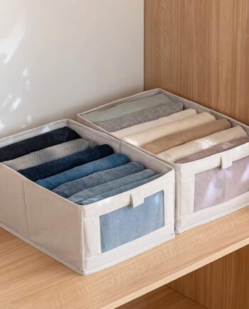 HomeEssentials Cloth Storage Box – Foldable Wardrobe Organiser/Organize Clothes, Small Garments, Baby Toys, Books & More/Drawer Box for Household Use/Cotton Material (Pack Of 6)