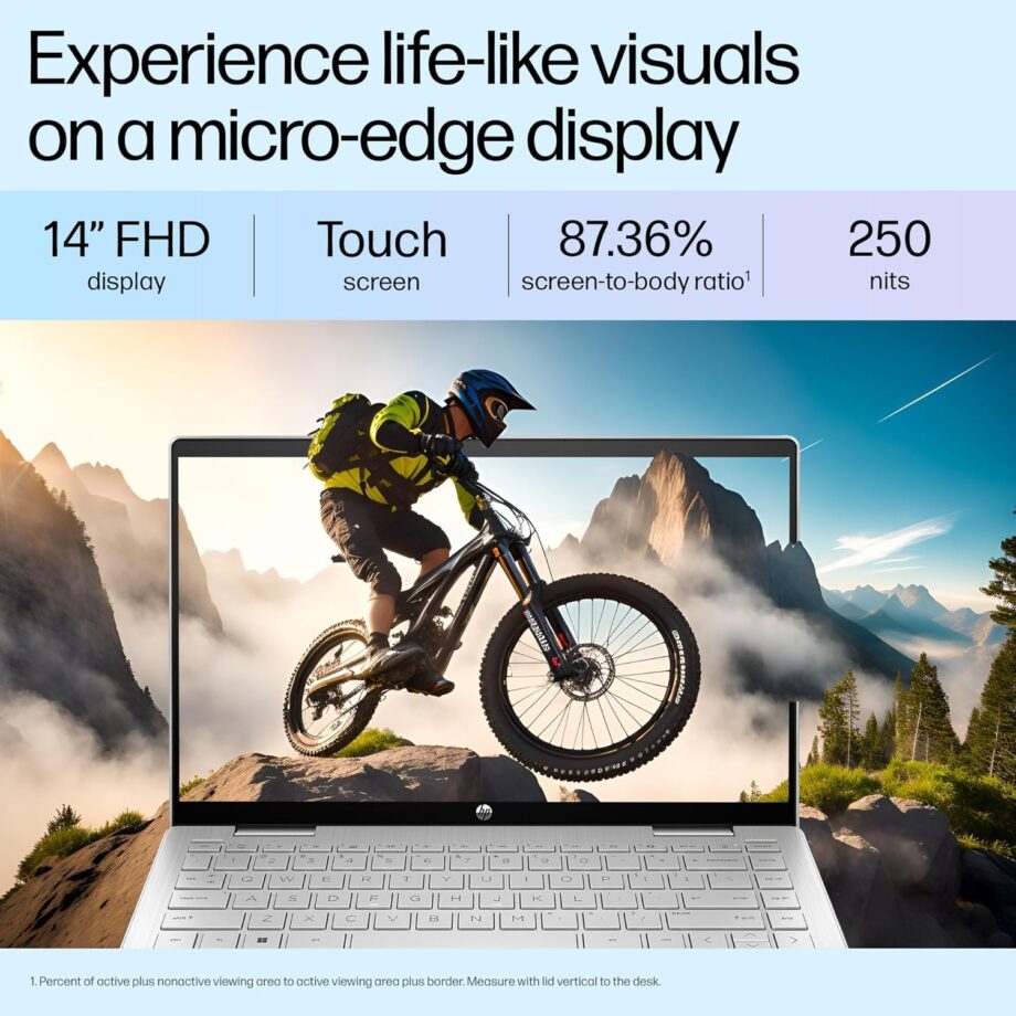 HP Pavilion x360, 13th Gen Intel Core i5-1335U (16GB DDR4, 512GB SSD) FHD, IPS, Micro-Edge, 14"/35.6cm, Touchscreen 2-in-1, Win11, Office21, Silver, 1.51kg, ek1074TU, Iris Xe, FPR, 5MP Camera Laptop - Image 6