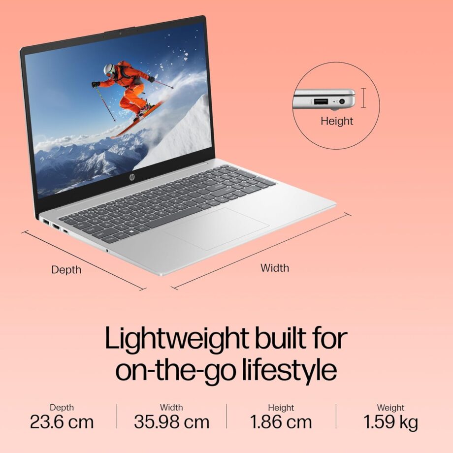 HP 15, 13th Gen Intel Core i5-1335U (16GB DDR4, 512GB SSD) FHD, Anti-Glare, Micro-Edge, 15.6''/39.6cm, Win11, M365 Basic(1yr)* Office24, Silver,1.59kg, fd0577TU, Iris Xe, FHD Camera w/Shutter Laptop - Image 9