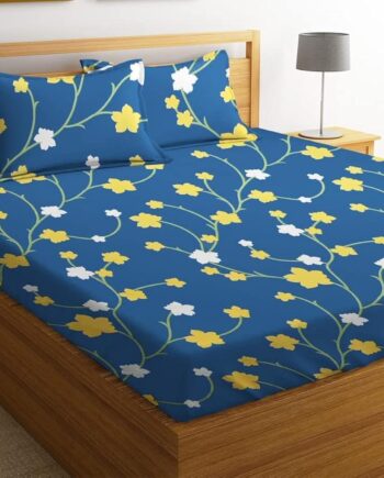 BSB HOME 100% Microfiber bedsheet for Double Bed with 2 Pillow Covers Breathable | Wrinklefree and Softtouch Floral Print Sheet- White Yellow & Blue