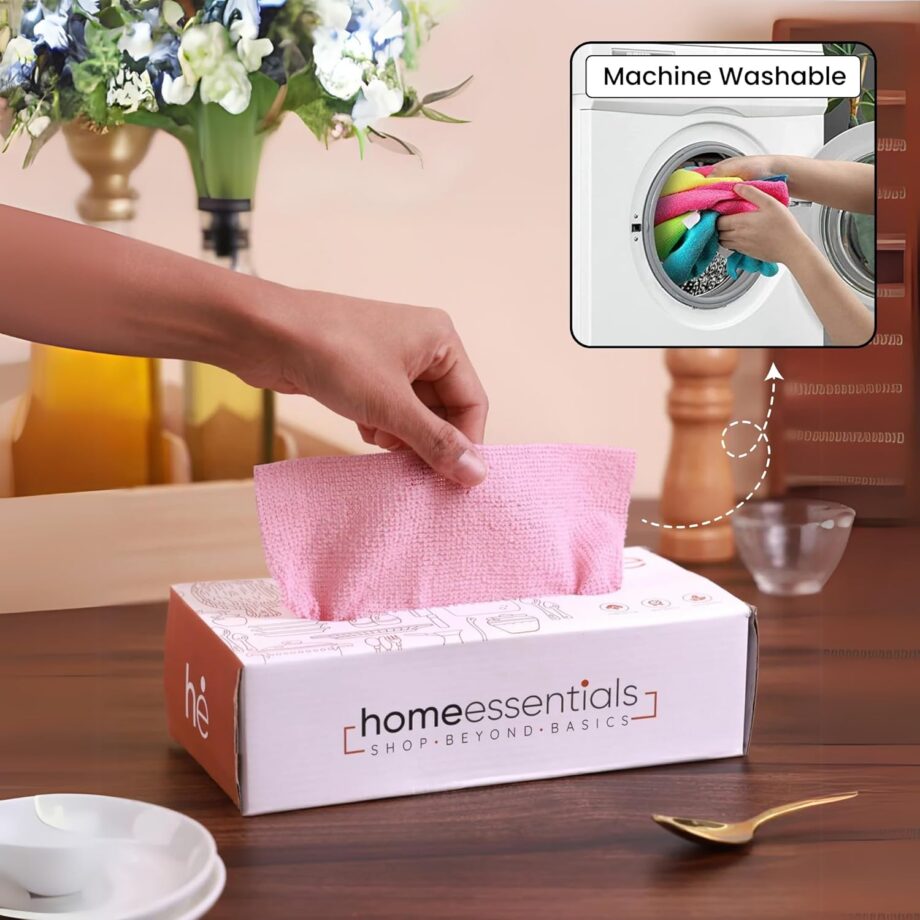 Shop Home Essentials Reusable Microfiber Cleaning And Drying Wipes, Pack Of 20 (Pink) Lint Free Cloth, Washable All Purpose Wash Cloth For Kitchen, Car, House, Office (Pink, 2 Boxes) - Image 4