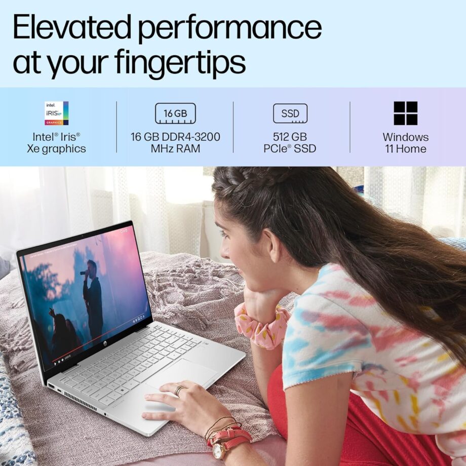 HP Pavilion x360, 13th Gen Intel Core i5-1335U (16GB DDR4, 512GB SSD) FHD, IPS, Micro-Edge, 14"/35.6cm, Touchscreen 2-in-1, Win11, Office21, Silver, 1.51kg, ek1074TU, Iris Xe, FPR, 5MP Camera Laptop - Image 11