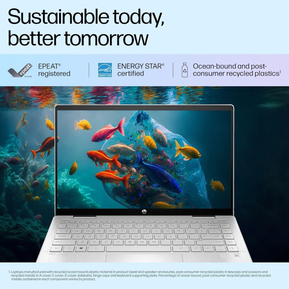 HP Pavilion x360, 13th Gen Intel Core i5-1335U (16GB DDR4, 512GB SSD) FHD, IPS, Micro-Edge, 14"/35.6cm, Touchscreen 2-in-1, Win11, Office21, Silver, 1.51kg, ek1074TU, Iris Xe, FPR, 5MP Camera Laptop - Image 14