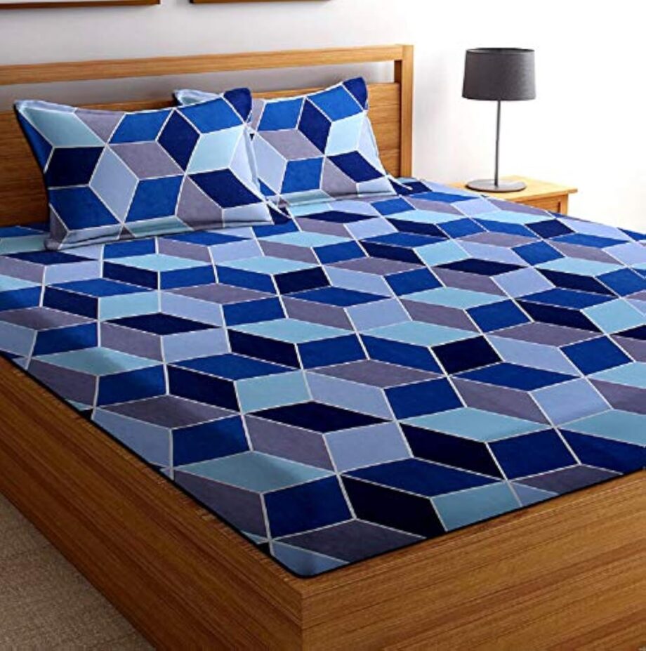 BSB HOME® Glace Cotton 160 TC Football Printed Double Bedsheets with 2 King Size Pillow Cover, (90X90 Inches, 7 x 7.5 Feet, Blue and Grey) - Image 2