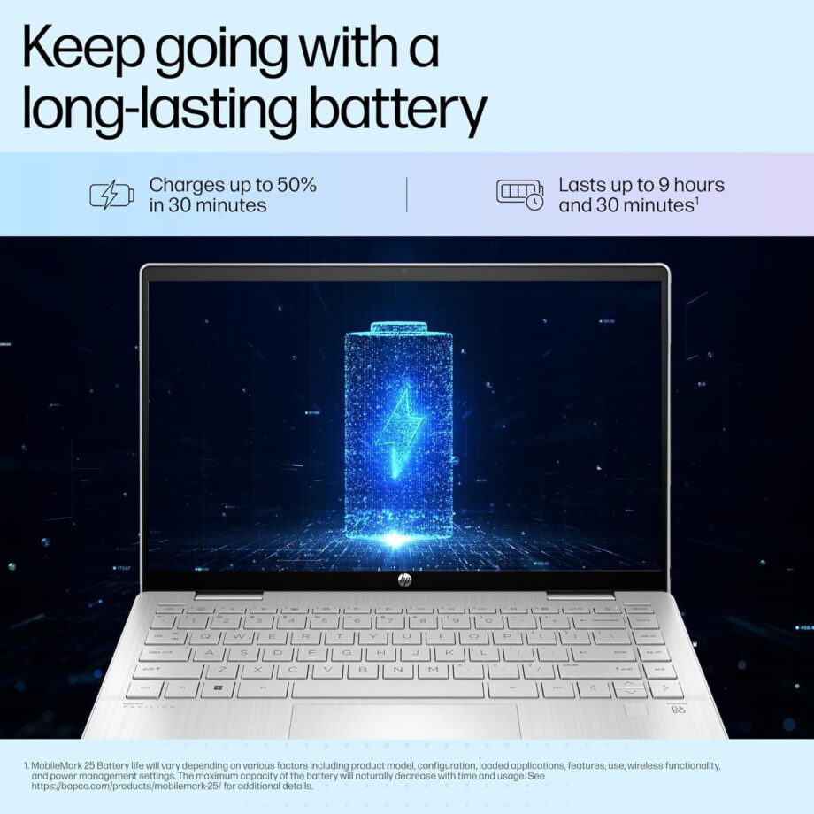 HP Pavilion x360, 13th Gen Intel Core i5-1335U (16GB DDR4, 512GB SSD) FHD, IPS, Micro-Edge, 14"/35.6cm, Touchscreen 2-in-1, Win11, Office21, Silver, 1.51kg, ek1074TU, Iris Xe, FPR, 5MP Camera Laptop - Image 10
