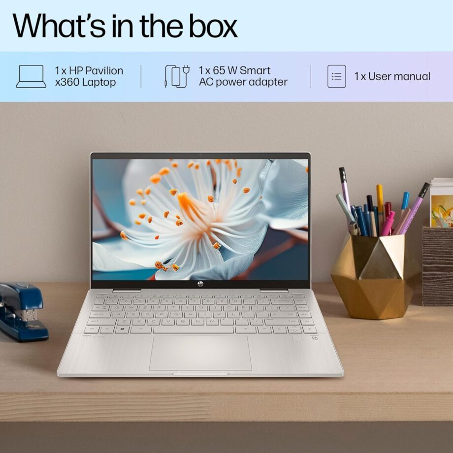 HP Pavilion x360, 13th Gen Intel Core i5-1335U (16GB DDR4, 512GB SSD) FHD, IPS, Micro-Edge, 14"/35.6cm, Touchscreen 2-in-1, Win11, Office21, Silver, 1.51kg, ek1074TU, Iris Xe, FPR, 5MP Camera Laptop - Image 15