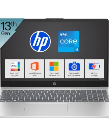 HP 15, 13th Gen Intel Core i5-1335U (16GB DDR4, 512GB SSD) FHD, Anti-Glare, Micro-Edge, 15.6''/39.6cm, Win11, M365 Basic(1yr)* Office24, Silver,1.59kg, fd0577TU, Iris Xe, FHD Camera w/Shutter Laptop