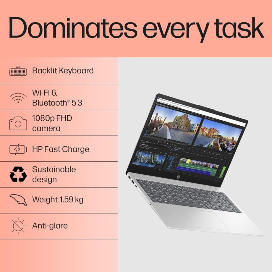 HP 15, 13th Gen Intel Core i5-1334U (16GB DDR4, 1TB SSD) FHD, Anti-Glare, Micro-Edge, 15.6''/39.6cm, Win11, M365(1yr)* Office24, Silver, 1.59kg, FD0552TU, Iris Xe, FHD Camera w/Shutter, Backlit Laptop - Image 4