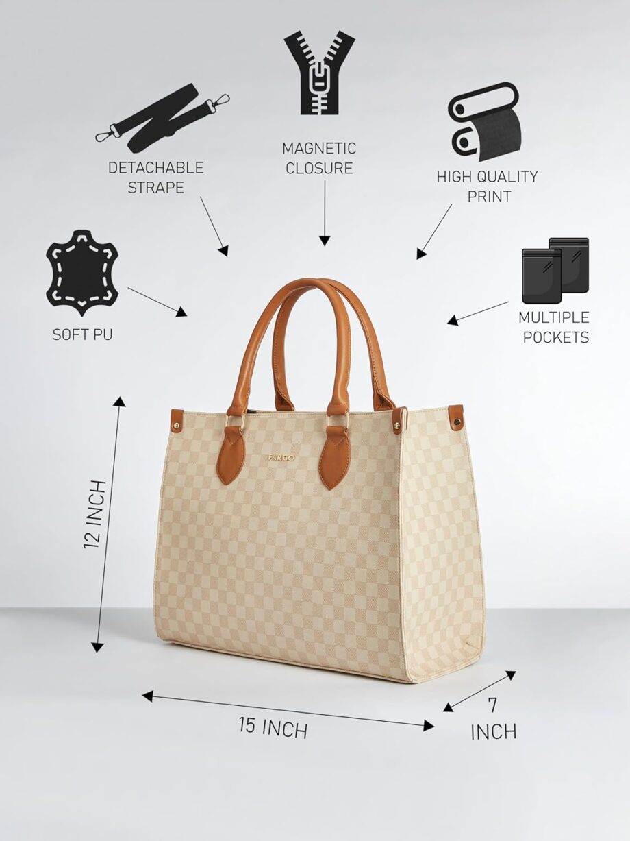Fargo Noble Beige Tote Bag for Women | Large Vegan Leather Handbag with RFID Pockets, Zip Closure, Premium Look | Office, College, Party Use | Stylish Shoulder Tote | Made in India - Image 2