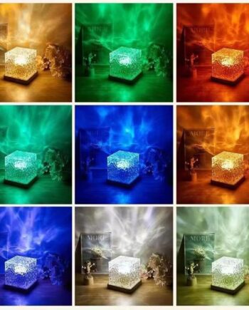 Desidiya Acrylic Romantic Ocean Wave Night Light Projector Lamp, 3D Water Wave Effect Crystal Table Lamp with Remote Control (Battery Not Included), LED Projection for Bedroom Decor, Cube