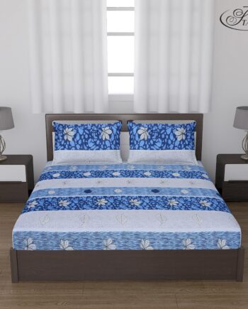 Status Contract Cotton Rich Double Bedsheet with 2 Pillow Covers for Bed Room, Home, Hotel-120 GSM (Blue Stripes)