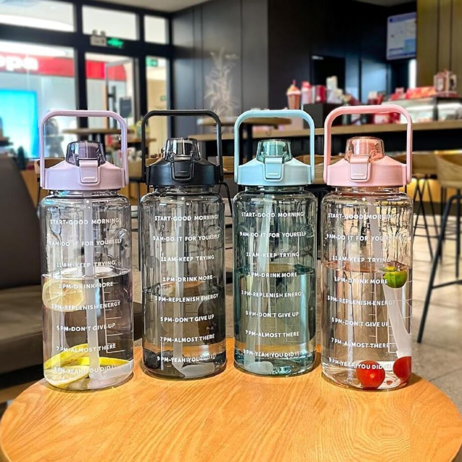4Mura 2 L Capacity Belt Straw Transparent Motivational Water Bottles|Time Marker Leak Proof&Break-Proof|Best Usage For Office/School/Gym/Travel Bottle|Bpa-Free Fitness Sports Bottle (MultiColor) - Image 2