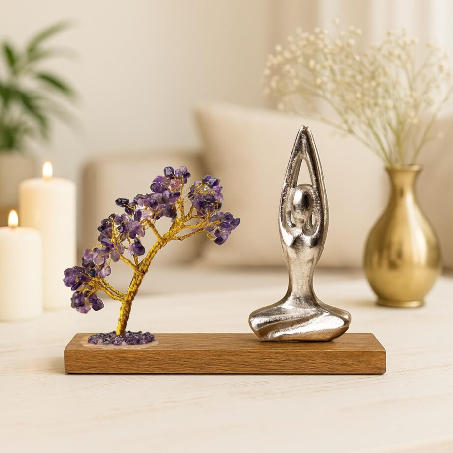 Ritualistic Namaste Amethyst Quartz Crystal Tree | Handcrafted for Energy Healing, Meditation, Home Decor, Positive Vibes, Feng Shui & Spiritual Balance for Mindfulness and Wellness