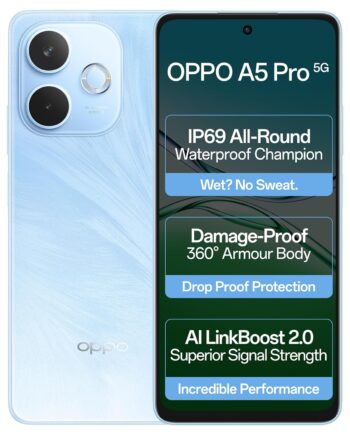 OPPO A5 Pro 5G (Feather Blue, 8GB RAM, 256GB Storage)|6.67” HD+ 120Hz Refresh Rate Screen | 45W SUPERVOOC|with No Cost EMI/Additional Exchange Offers.