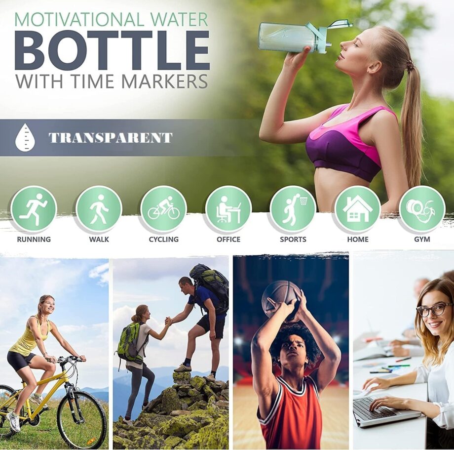 4Mura 2 L Capacity Belt Straw Transparent Motivational Water Bottles|Time Marker Leak Proof&Break-Proof|Best Usage For Office/School/Gym/Travel Bottle|Bpa-Free Fitness Sports Bottle (MultiColor) - Image 4