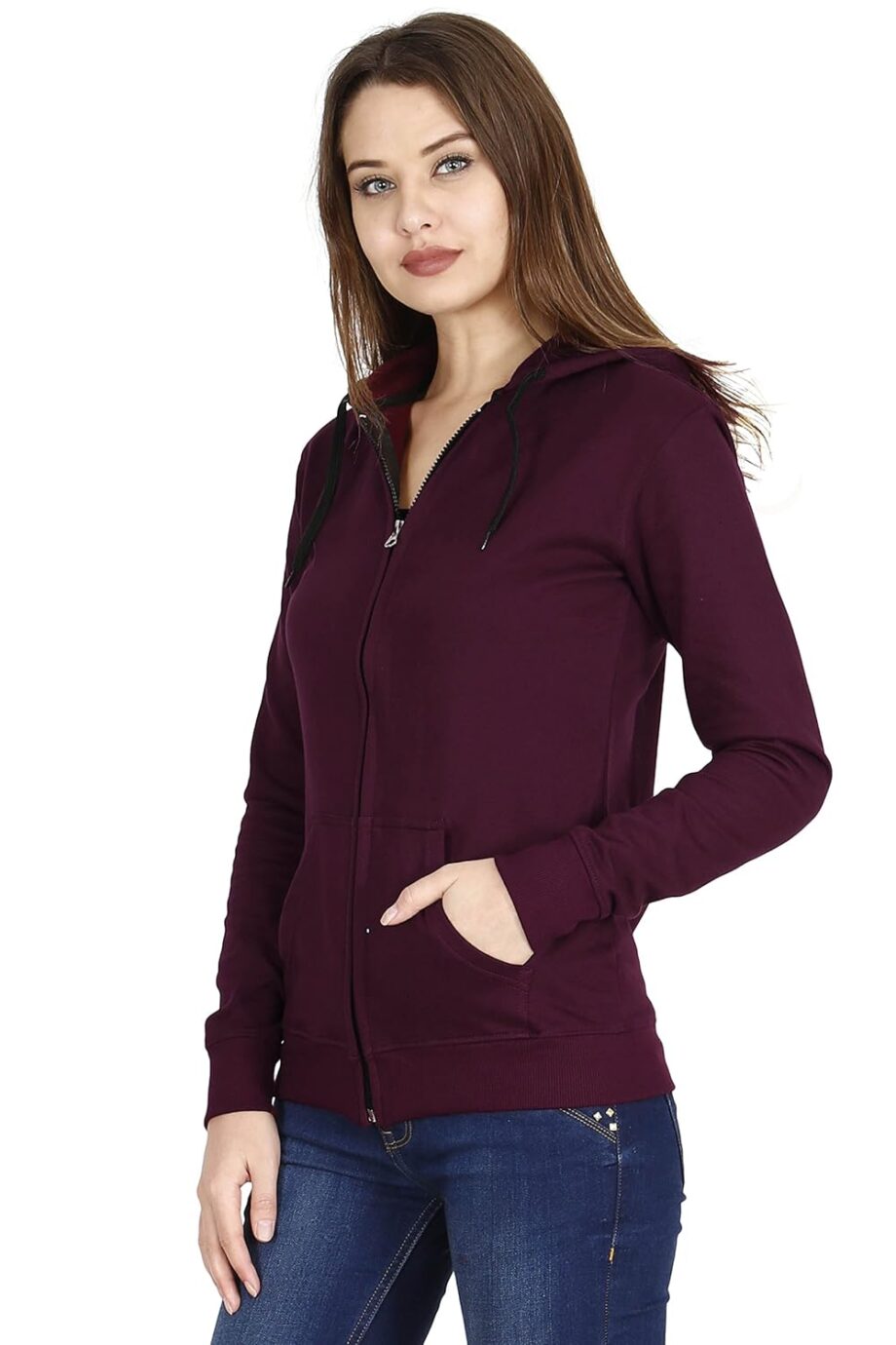 FLEXIMAA Women's Cotton Full Zipper Sweatshirt Hoodies with Kangaroo Pocket - Image 3