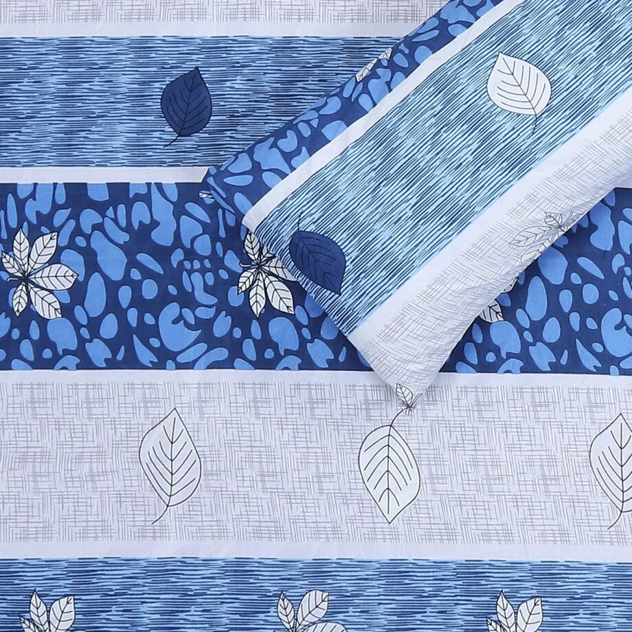 Status Contract Cotton Rich Double Bedsheet with 2 Pillow Covers for Bed Room, Home, Hotel-120 GSM (Blue Stripes) - Image 4
