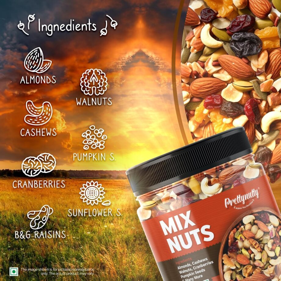 PrettyNutty Healthy Nutmix 250g, Dried Almonds, Black Raisins, Cashewnuts, Cranberries, Green Raisins, Walnut Kernels & Many More. - Image 5