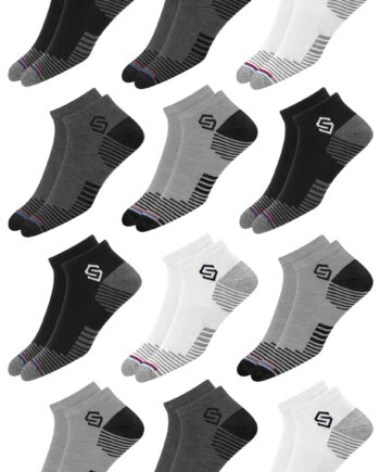 SWAGR 12 Pairs Sports Cotton Ankle Length Socks for Men, Pack of 12., Assorted