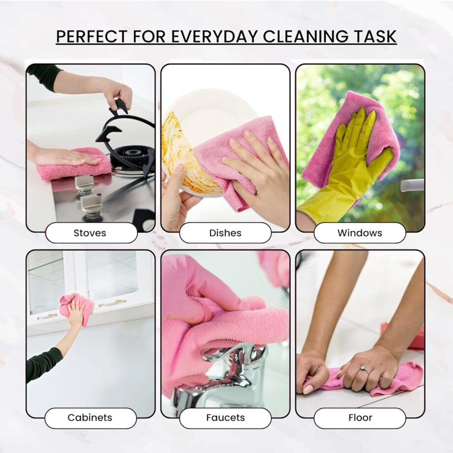 Shop Home Essentials Reusable Microfiber Cleaning And Drying Wipes, Pack Of 20 (Pink) Lint Free Cloth, Washable All Purpose Wash Cloth For Kitchen, Car, House, Office (Pink, 2 Boxes) - Image 3