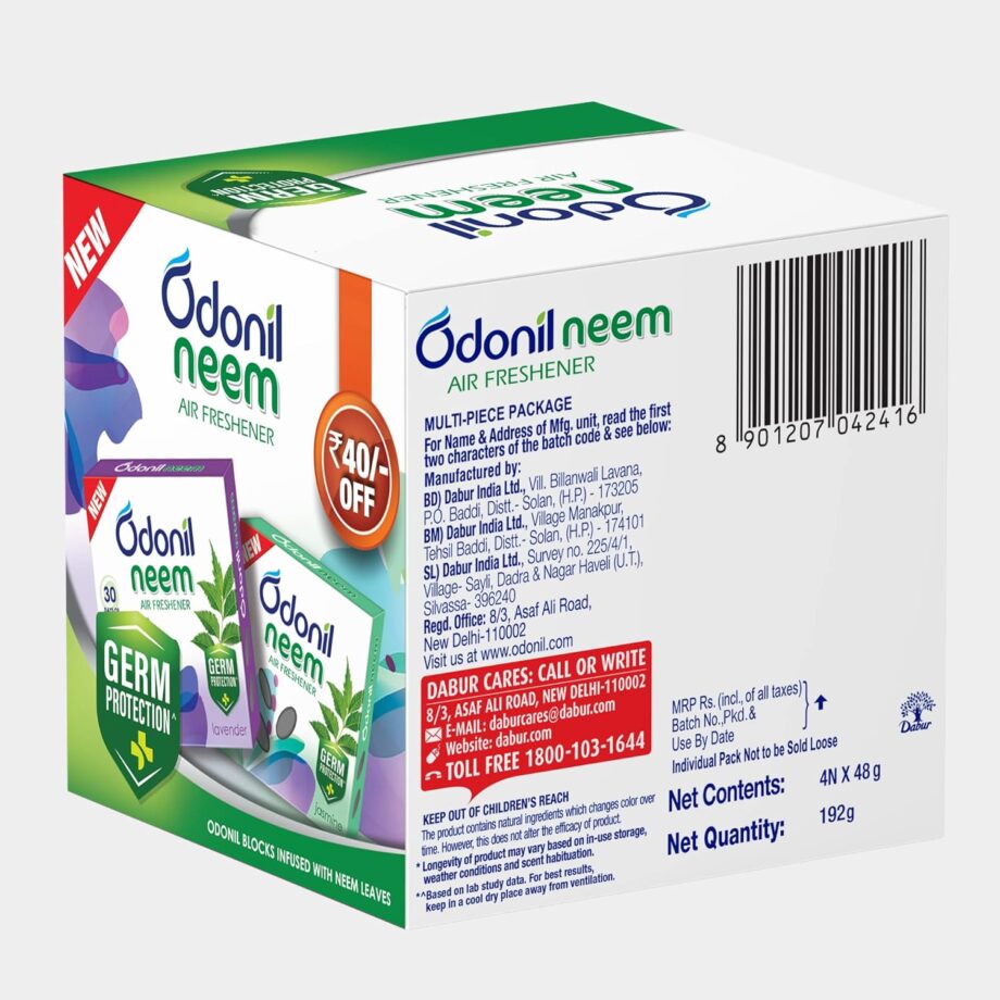 Odonil Bathroom & Toilet Air Freshener Neem Mixed Fragrance Blocks - 192g (48g, Pack of 4) | Fragrances- Jasmine, Lavender, Orchid, Rose| Long Lasting Fragrance | Lasts upto 30 days | Germ Protection - Image 5