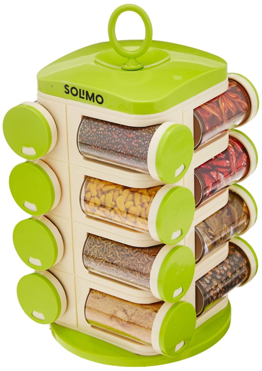 Amazon Brand - Solimo Revolving Plastic Spice Rack set (16 pieces)